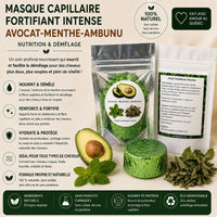 Masque capillaire gourmand Kaylabé à l’avocat, menthe et Ambunu pour cheveux crépus secs et fragiles